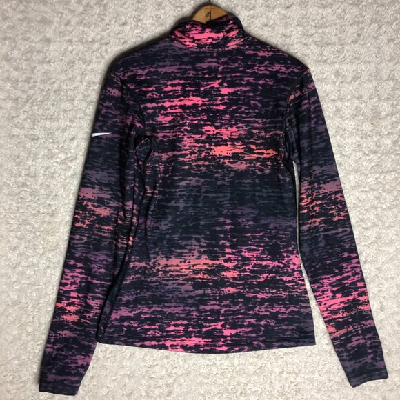 Nike Pro Warm Purple Pink Ink Strip Long Sleeve 1/2 Zip Running Shirt Size M - Picture 4 of 4